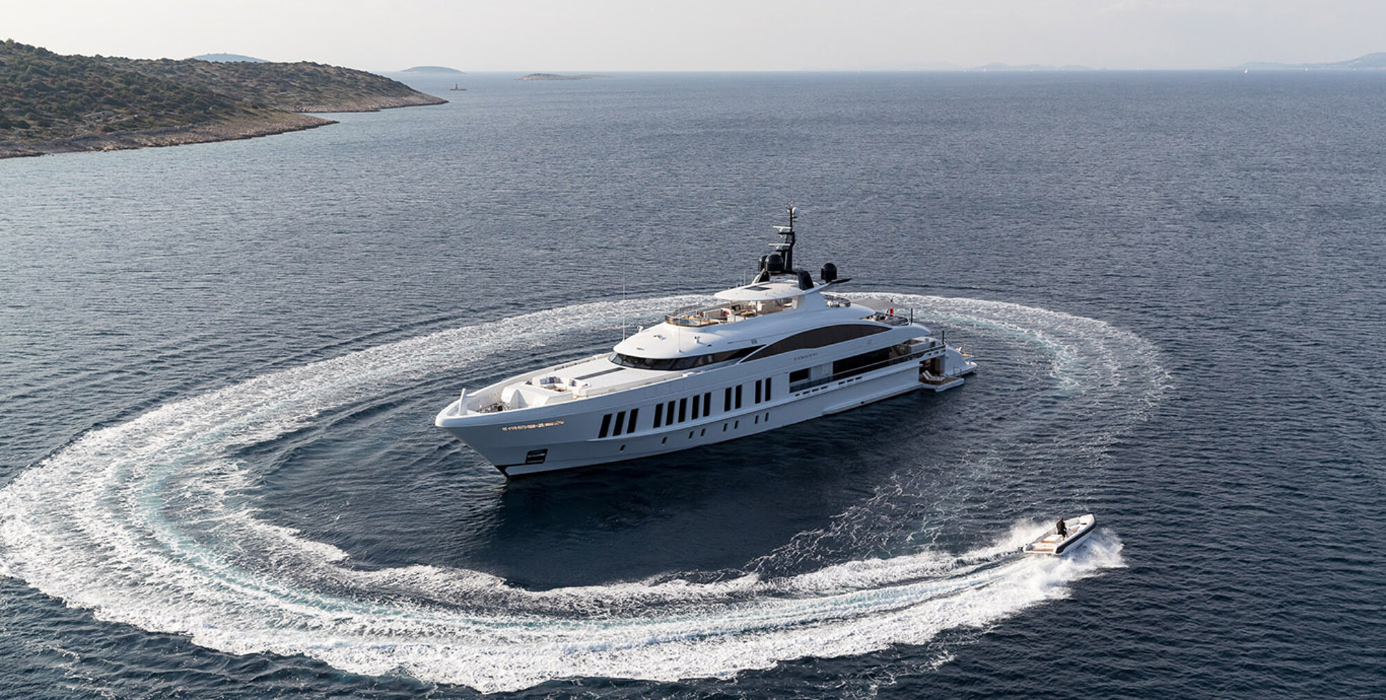 Private superyacht at anchor in the Mediterranean